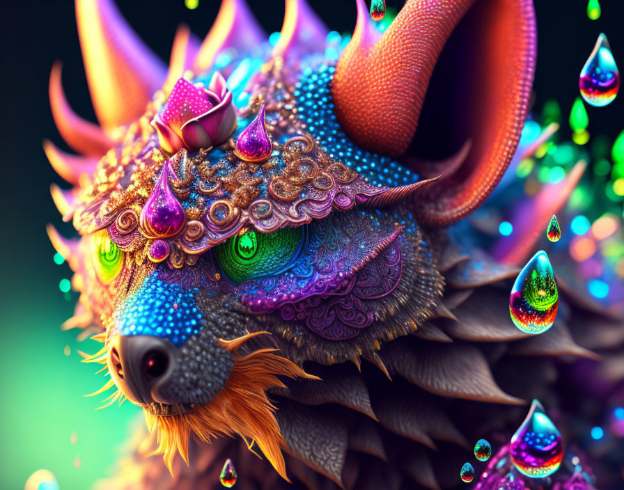 Colorful Dragon Artwork with Jewels and Textures