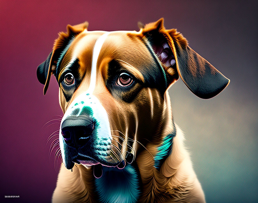 Vibrant digital dog art with brown, white, and black markings