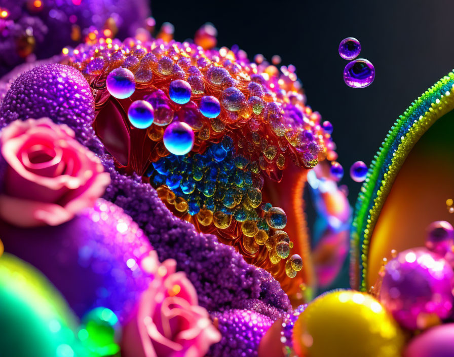 Colorful Water Droplets Macro Shot with Iridescent Textures