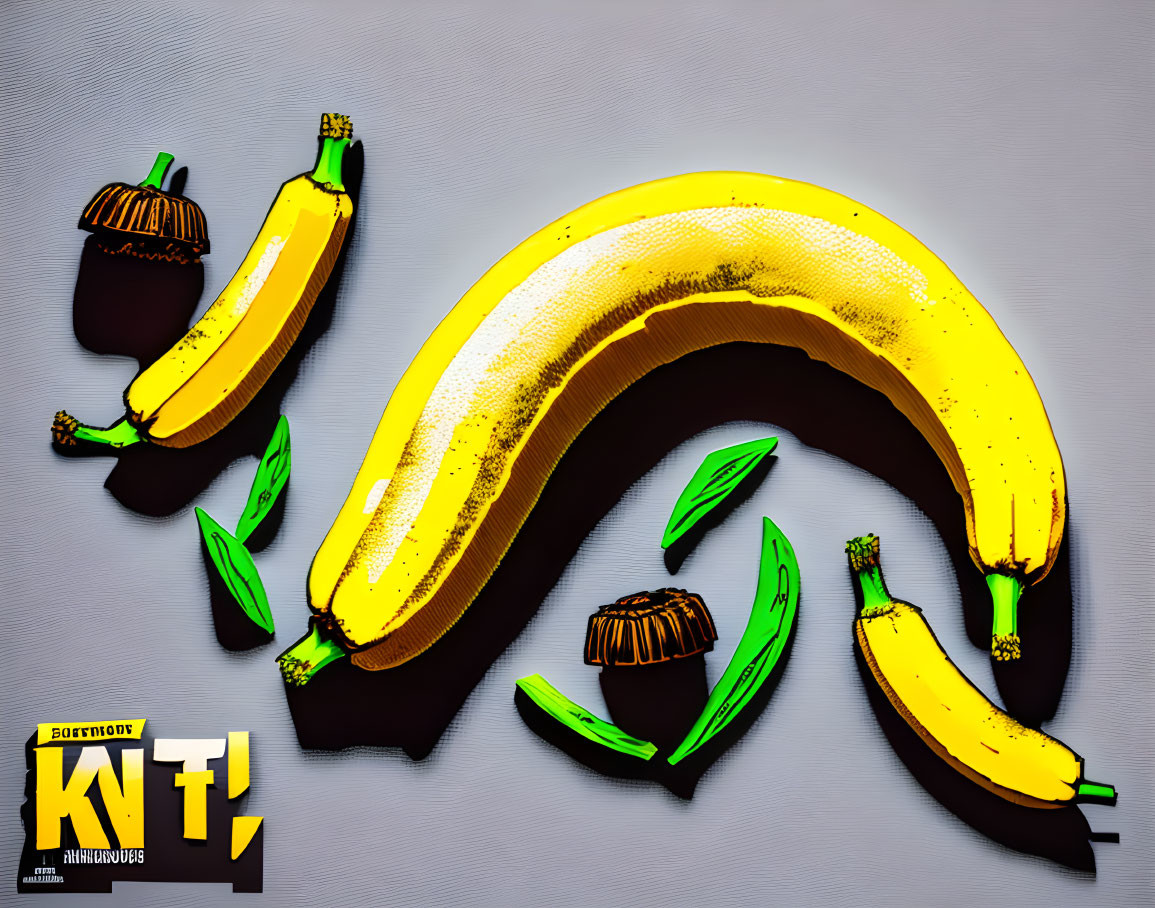 Colorful Pop Art Style Banana Illustration with Cartoon Features