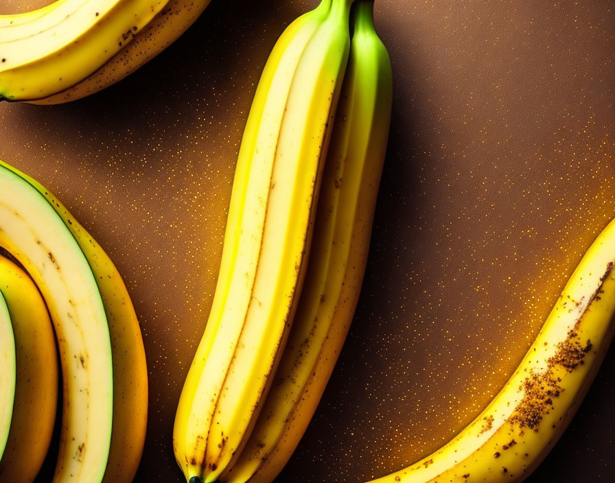 Ripe bananas on dark background with light particles