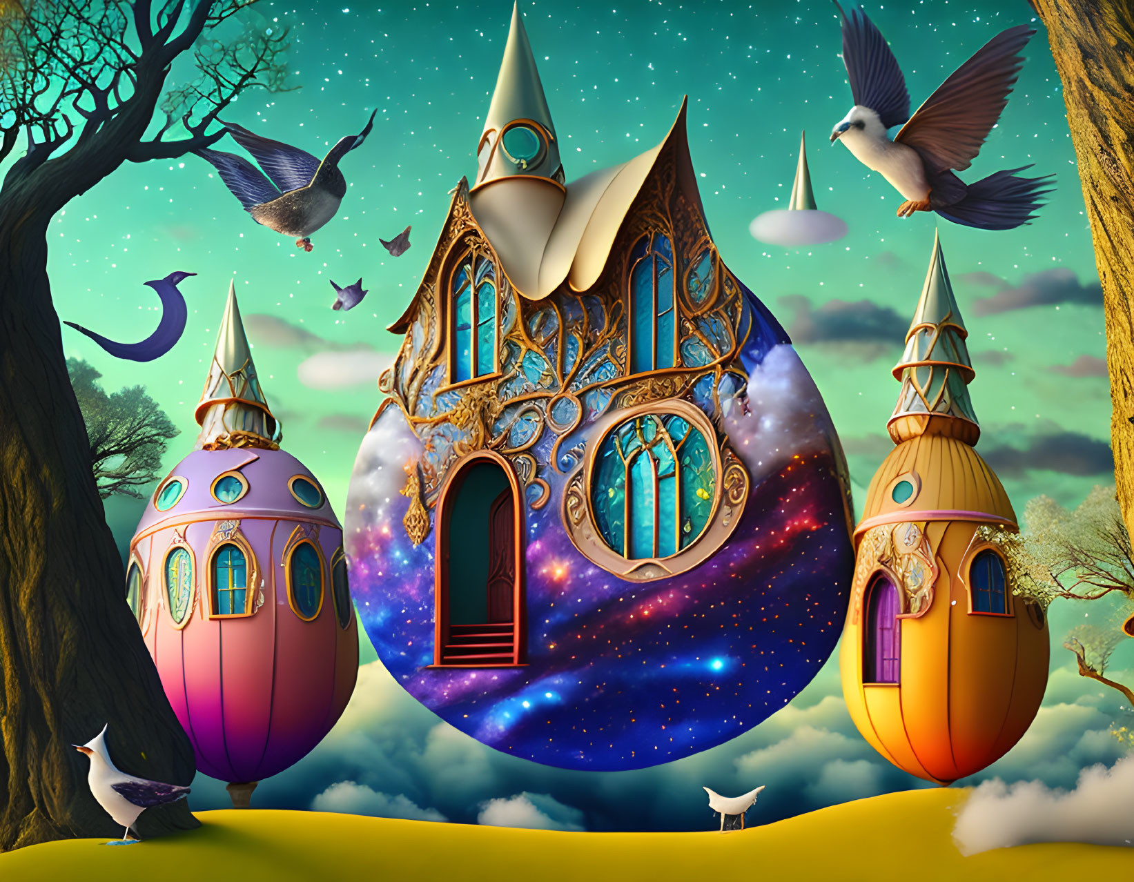 Colorful Egg-Shaped Houses in Surreal Fantasy Landscape