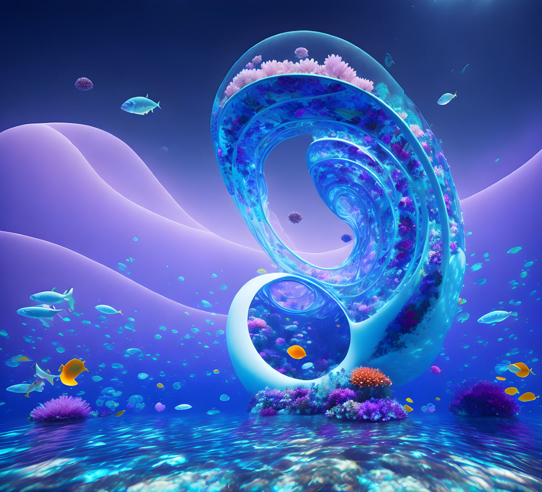 Colorful Fish and Coral in Surreal Aquatic 3D Scene