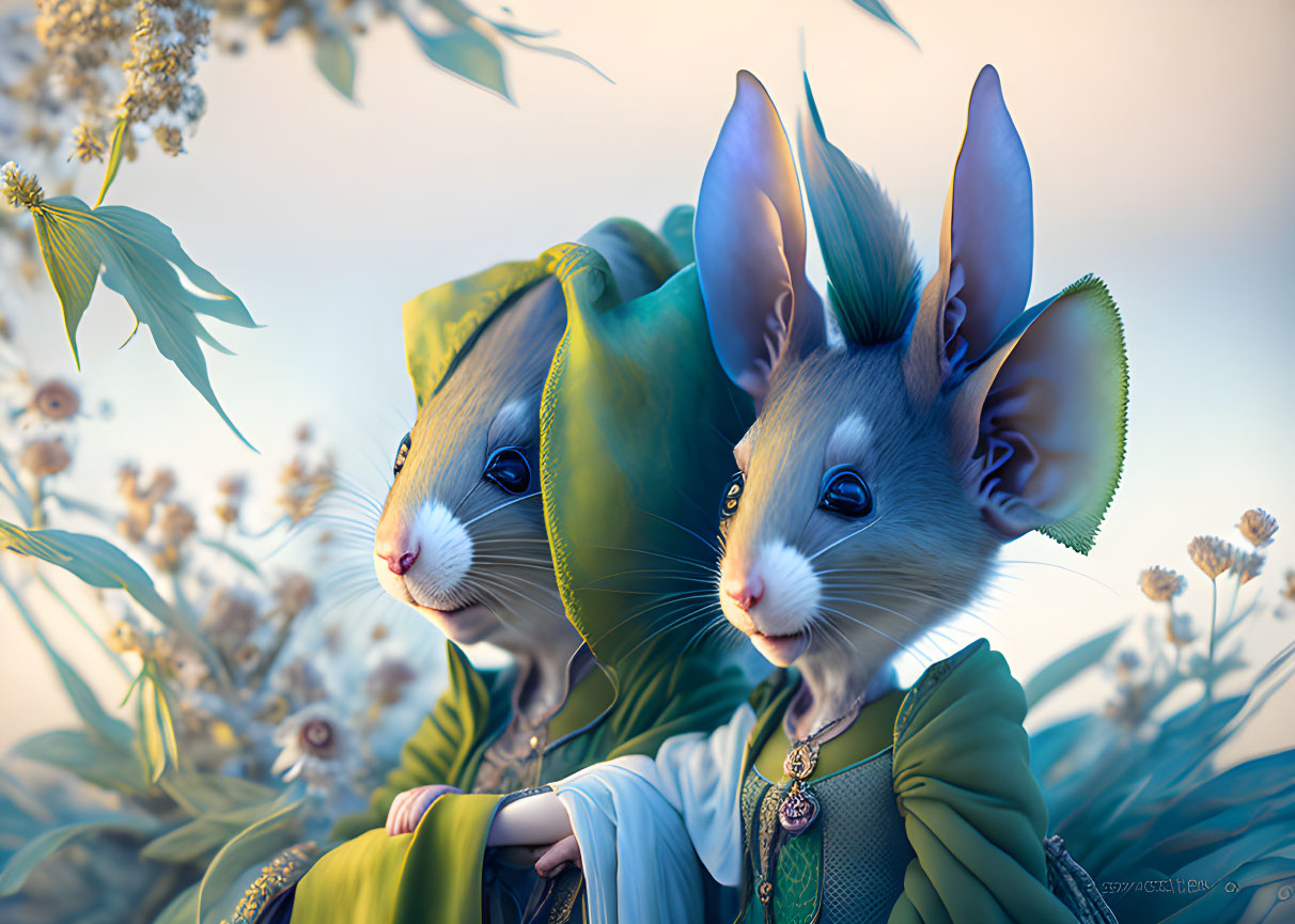 Renaissance-themed anthropomorphic mouse characters in elegant attire