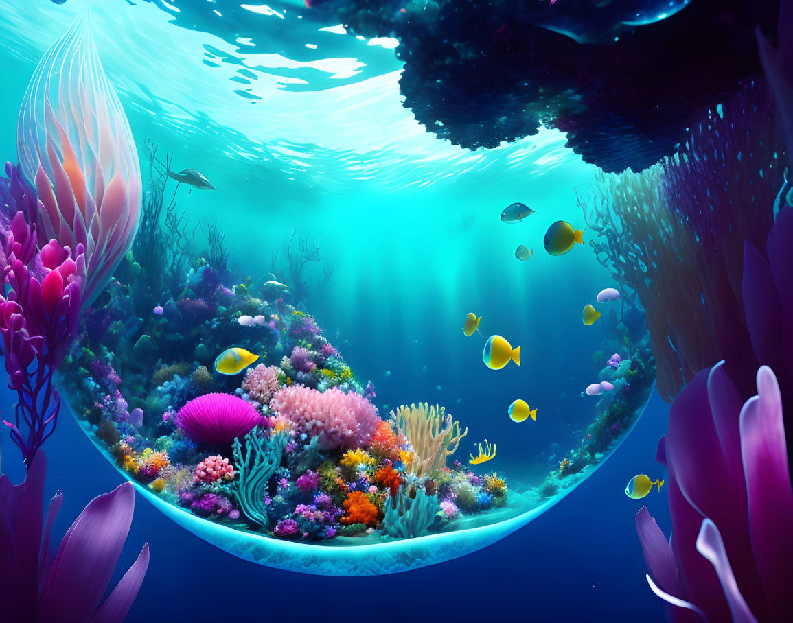 Colorful coral and fish in serene underwater scene