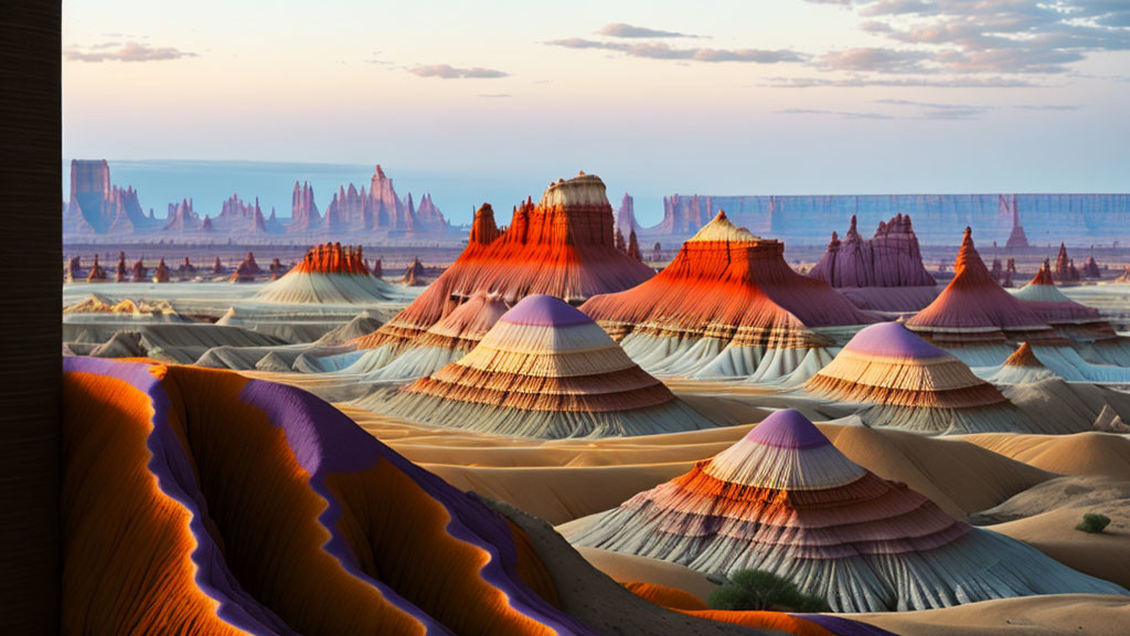 Sunrise Desert Landscape: Rock Formations, Sand Dunes, Cliffs