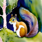 Vibrant forest scene with colorful squirrels