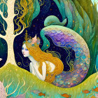 Colorful Mermaid Illustration with Fish and Sea Motifs