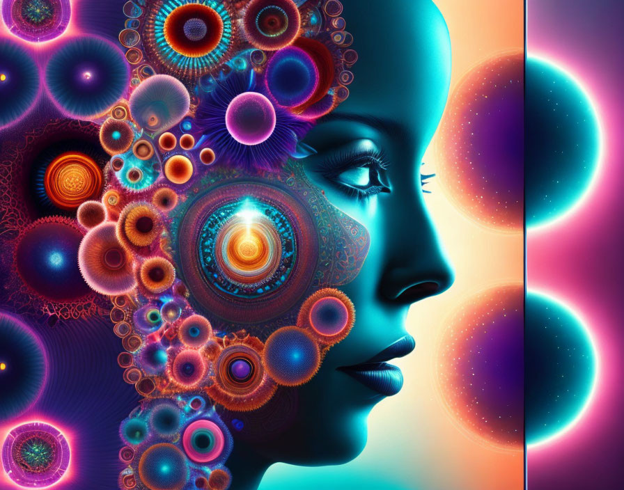 Colorful Fractal Profile Portrait of a Woman