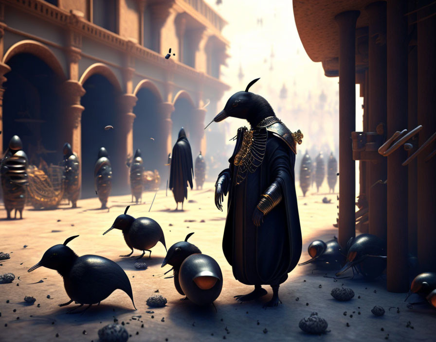 Anthropomorphic Armored Crows in Medieval Setting