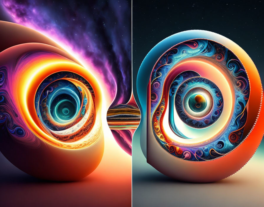 Abstract Fractal Shells with Spiral Patterns on Starry Space Background