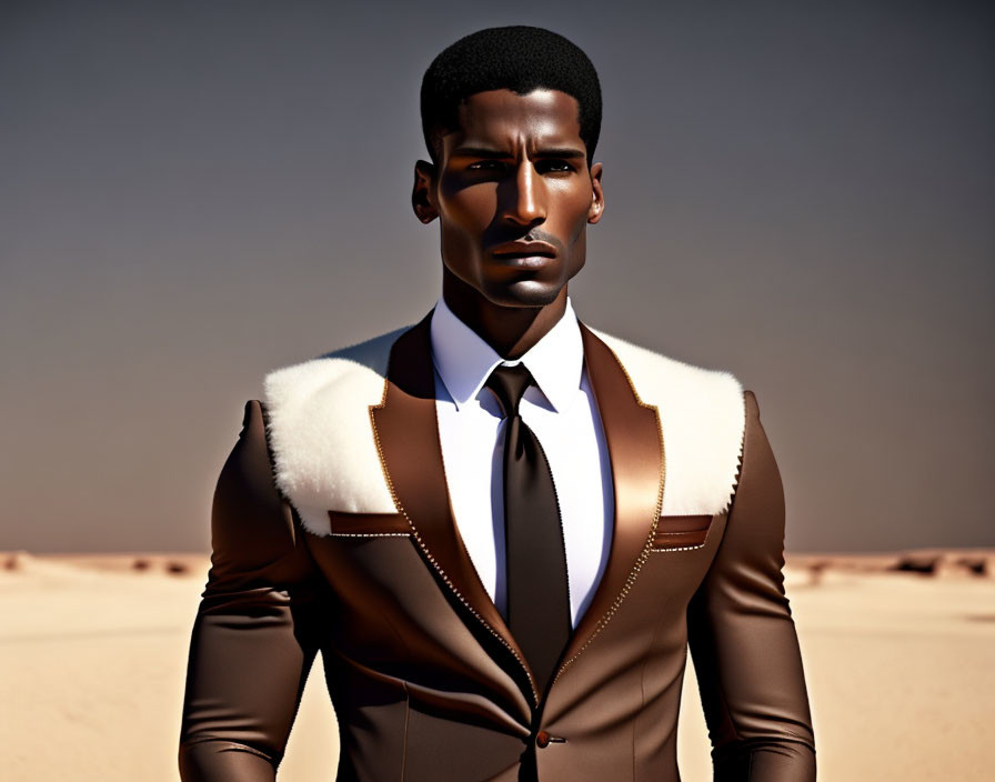 Male Figure in Designer Suit Against Desert Backdrop