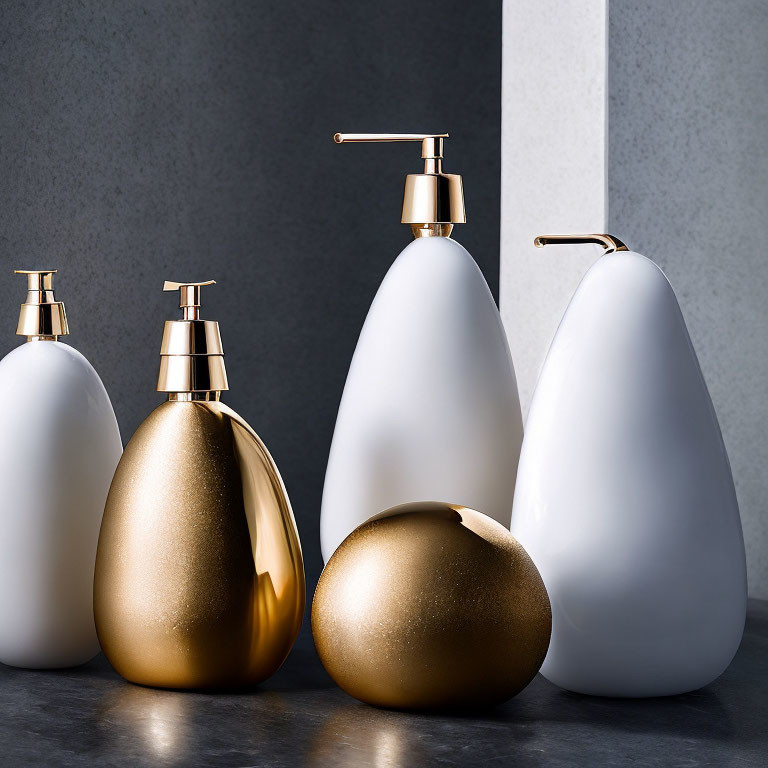 Pear-Shaped Dispenser Bottles in Golden and White Finishes