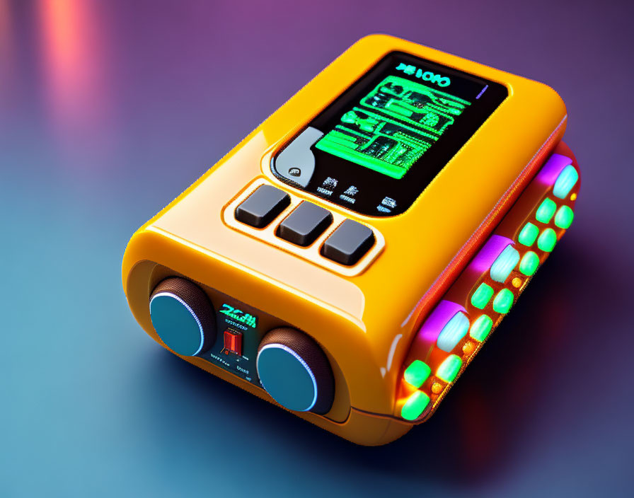 Orange Portable Music Player with Digital Screen & Colorful Lights