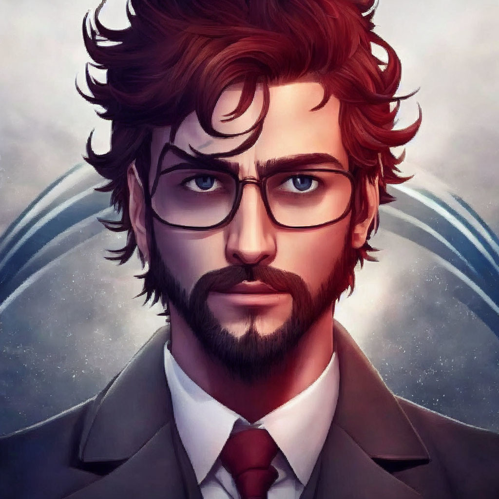 Man with Tousled Red Hair in Suit and Glasses Illustration