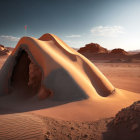 Dome structure with conical mound in desert landscape