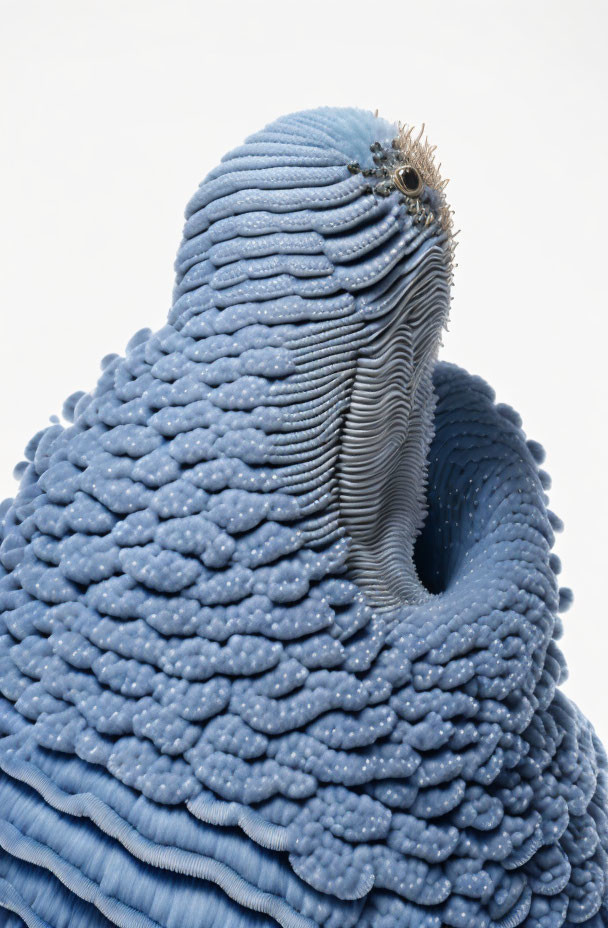 Blue Textured Bird Sculpture with Layered Contours