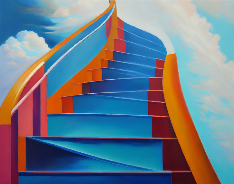 Vivid Staircase Painting Against Blue Sky