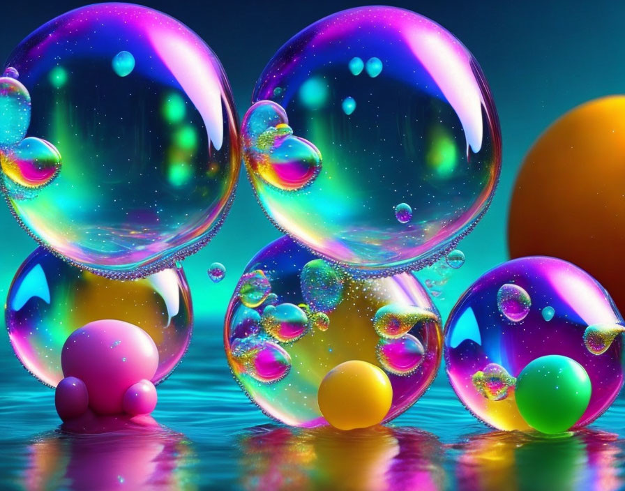 Colorful Soap Bubbles and Spheres on Glossy Surface