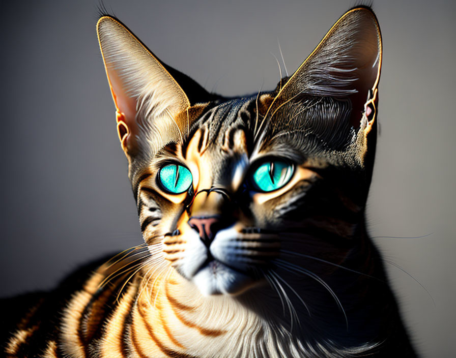 Digital Artwork: Cat with Exaggerated Large Ears and Turquoise Eyes