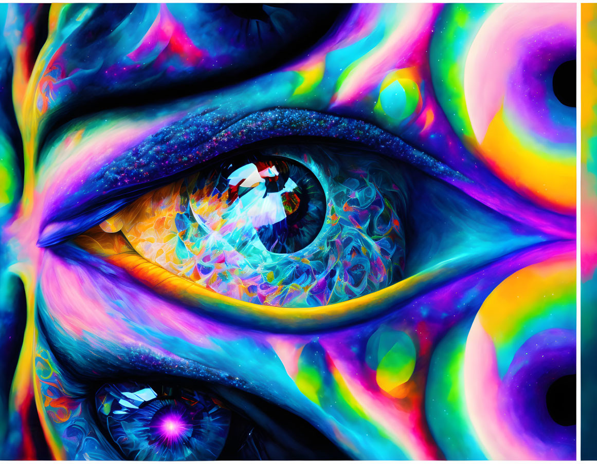 Colorful Psychedelic Eye Artwork in Blue, Purple, Orange & Yellow