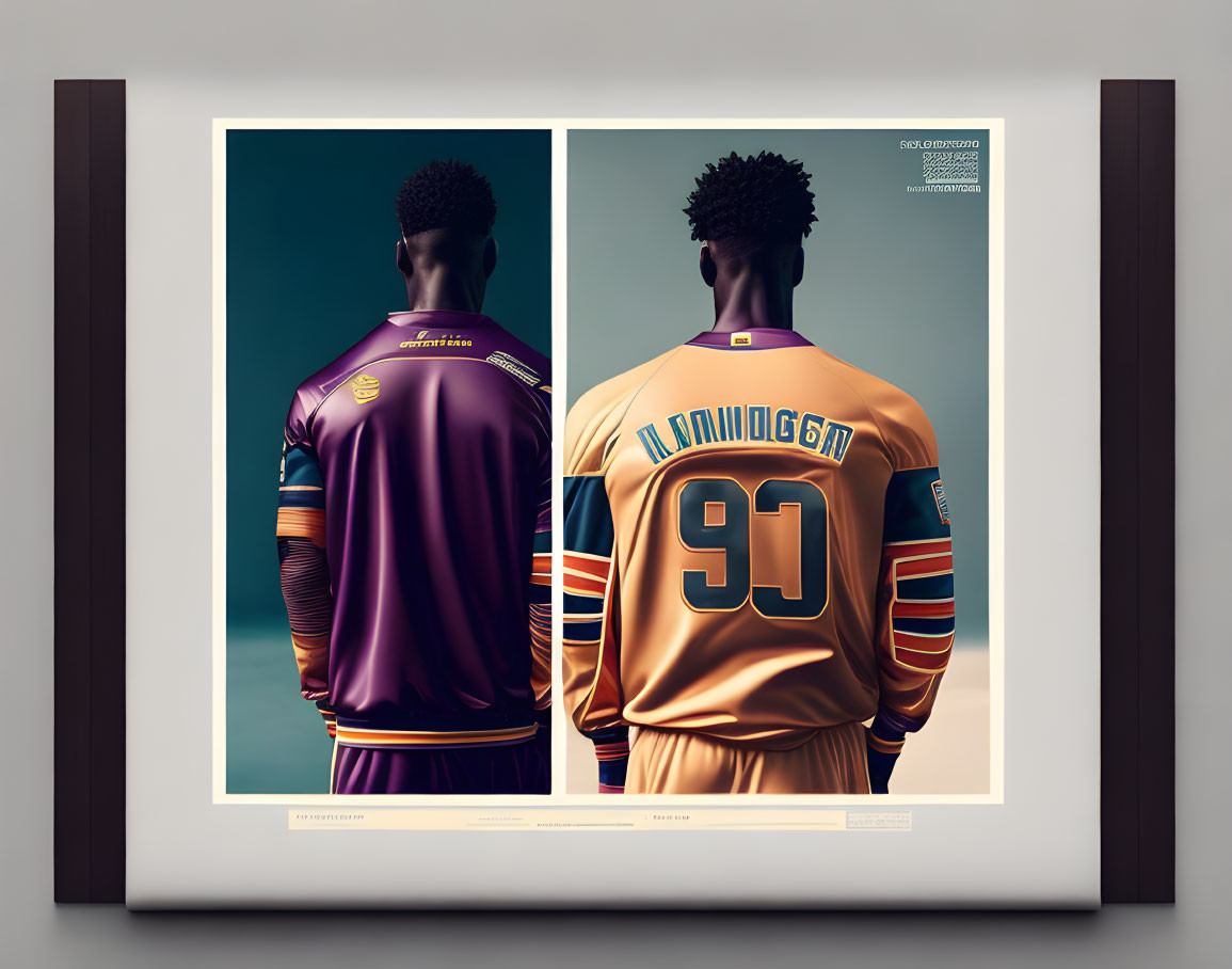 Framed Purple and Gold Sports Jerseys with Unique Designs