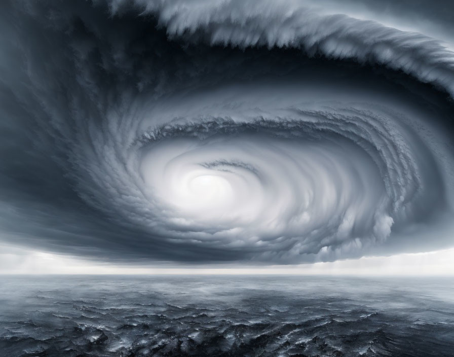 Dramatic cyclone swirling over turbulent ocean waters