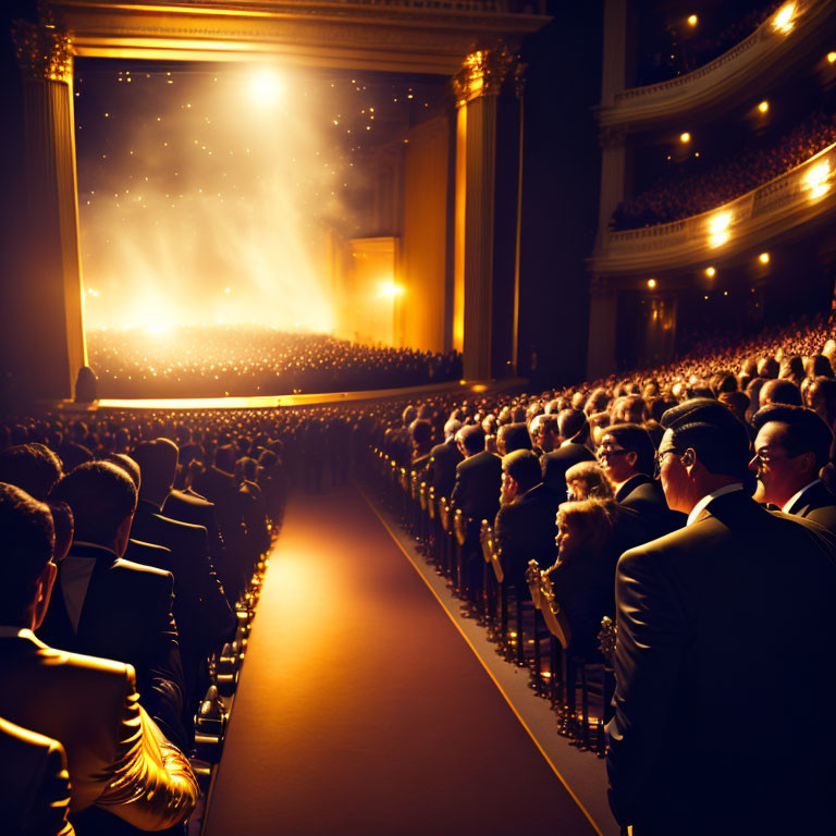 Formal audience captivated by brightly lit stage