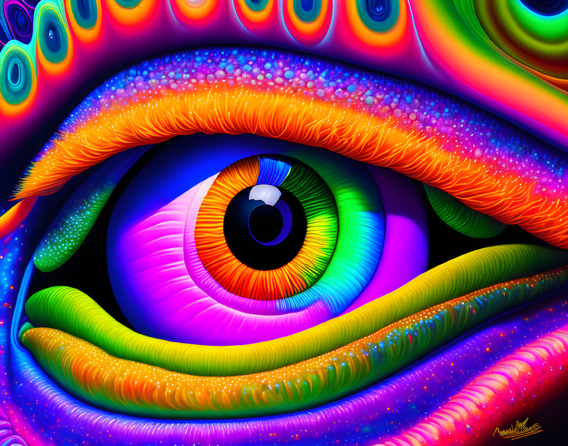 Colorful Psychedelic Eye Artwork with Swirling Patterns