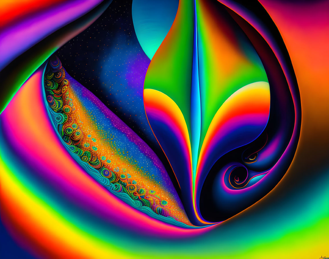 Colorful Abstract Digital Art with Swirling Patterns & Cosmic Background