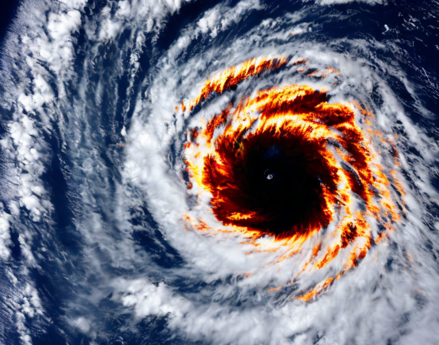 Satellite Image of Hurricane with Well-Defined Eye and Swirling Clouds