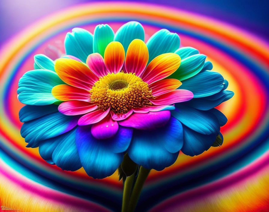 Vibrant Multicolored Flower with Layered Petals on Swirling Background