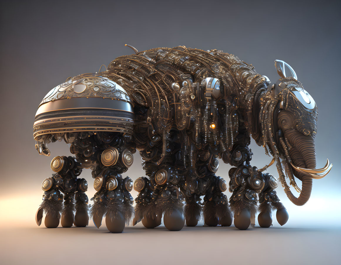 Detailed Steampunk Elephant Sculpture with Bronze Finish