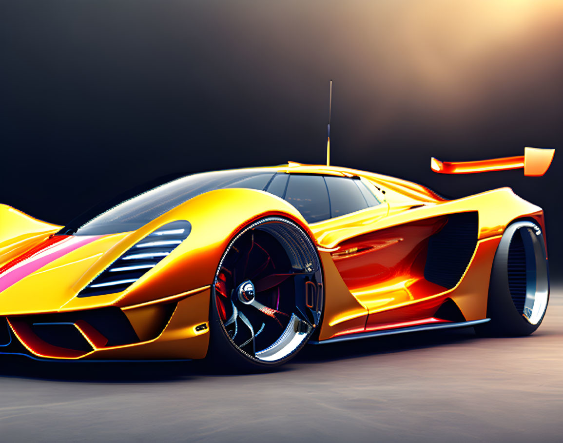 Sleek aerodynamic racing car in vibrant orange and yellow