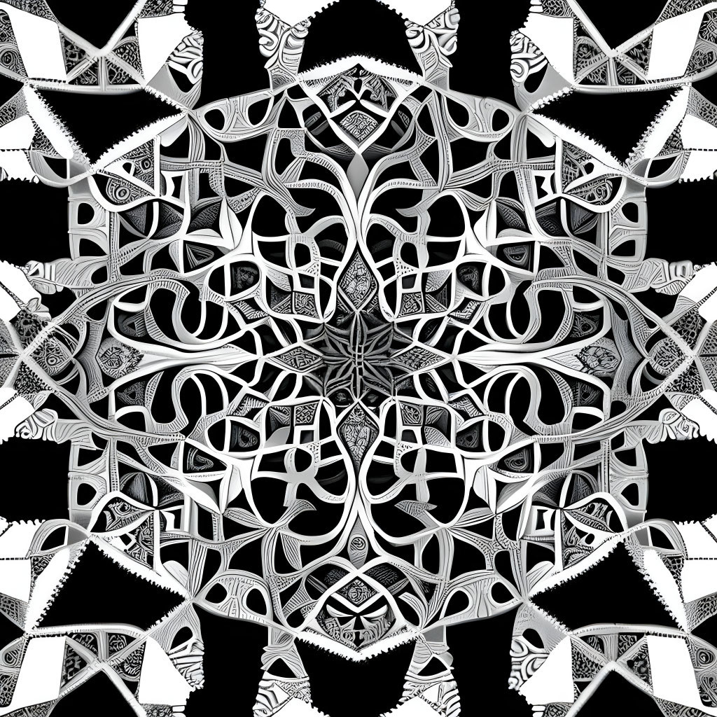 Detailed Black and White Mandala Pattern with Symmetrical Designs