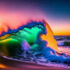 Colorful Sunset Ocean Wave Reflecting Sunlight