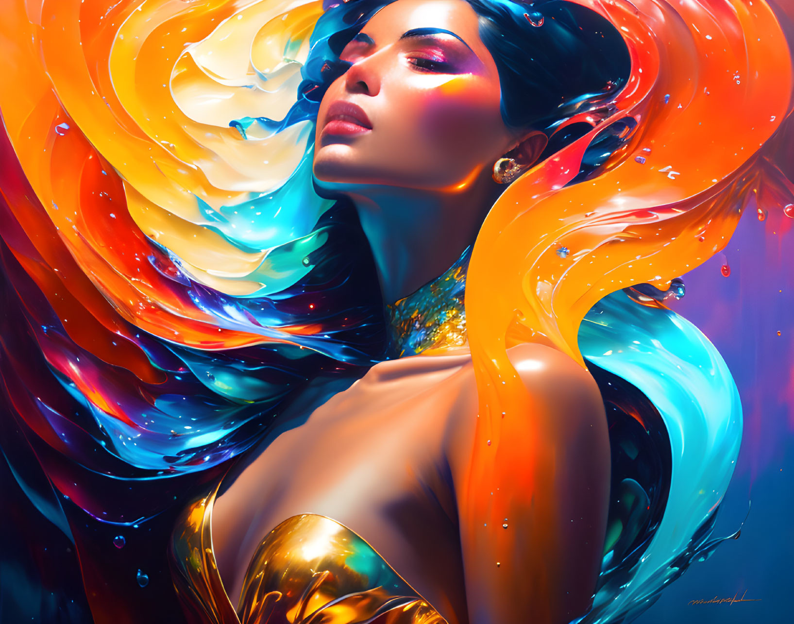 Vibrant brush strokes create dreamlike woman with flowing hair