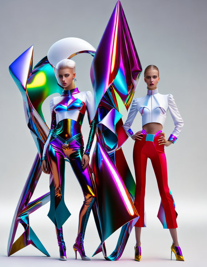 Futuristic Models in Metallic Outfits with Avant-Garde Hairstyles