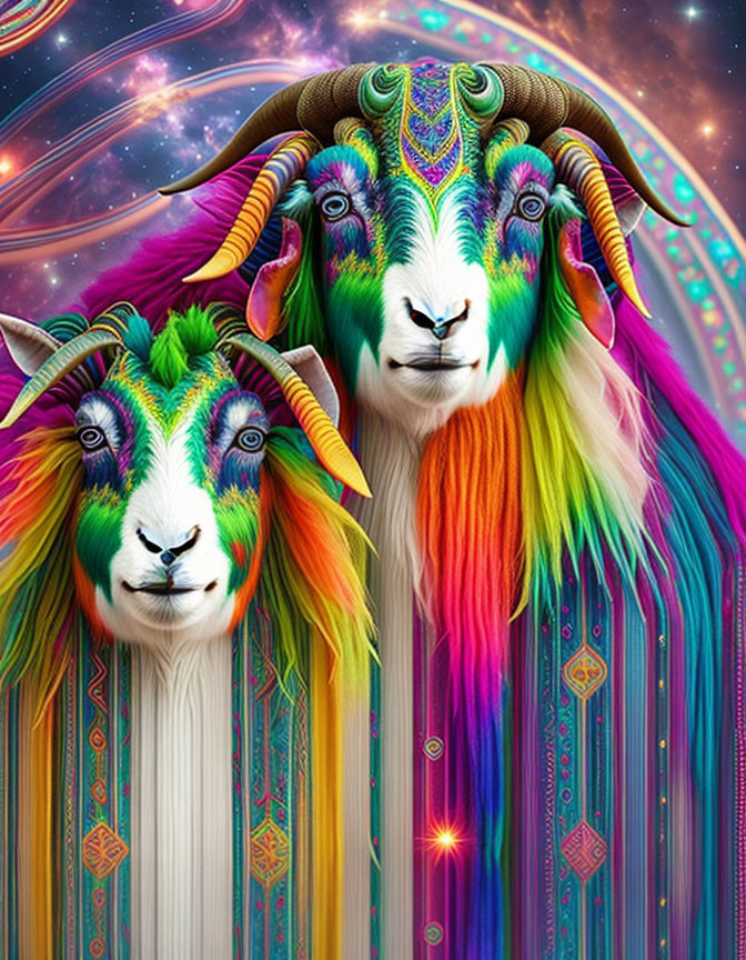 Colorful Psychedelic Goats in Whimsical Fantasy Art Style