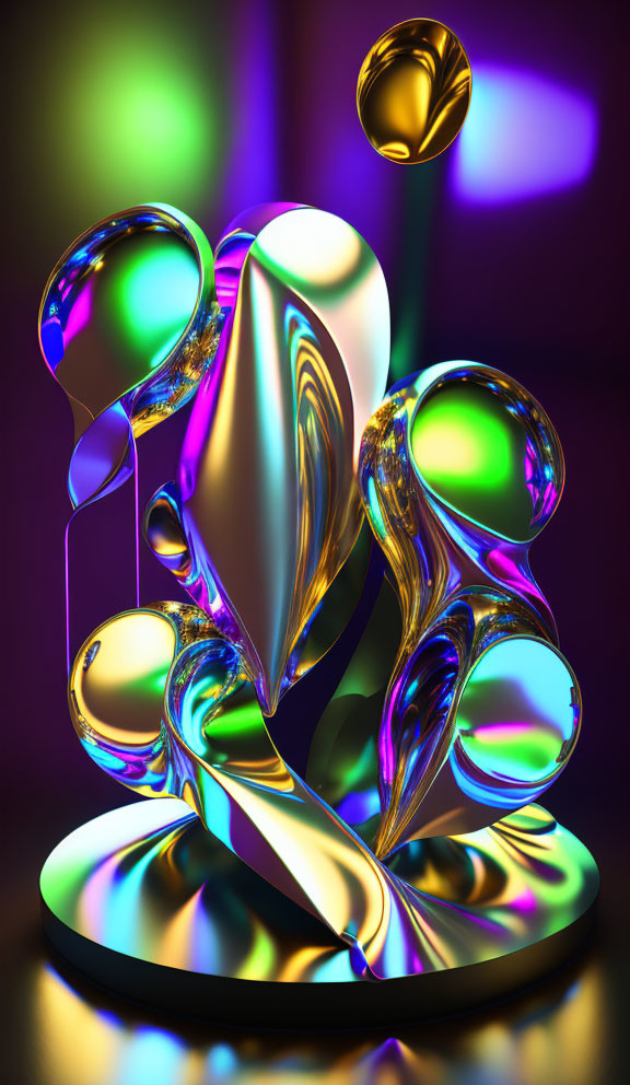 Colorful 3D Abstract Sculpture with Reflective Spheres on Purple Background