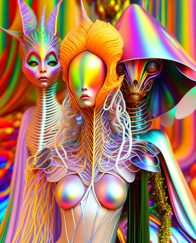 Vivid surreal digital art: abstract humanoid figures in fantasy setting