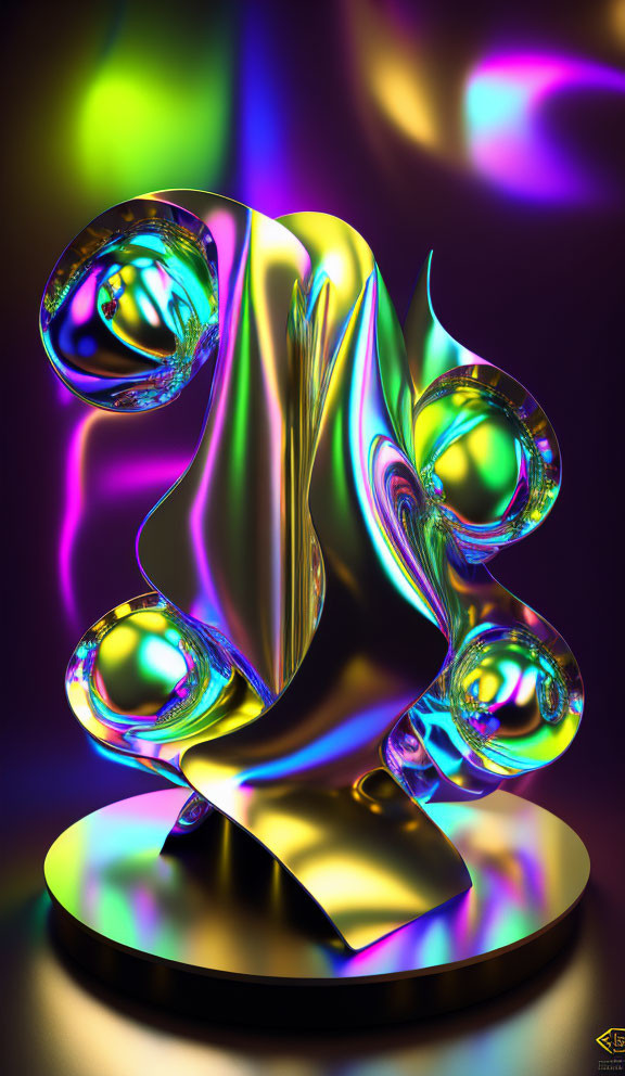 Colorful Abstract Sculpture with Iridescent Surfaces & Spherical Elements