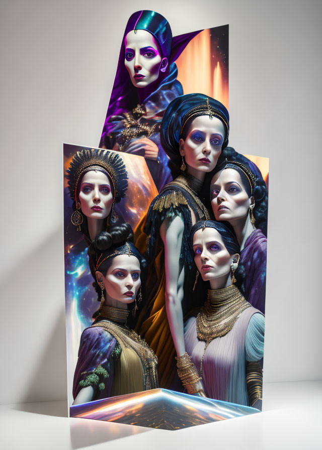 Four Stylized Women in Futuristic Sci-Fi Artwork