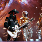 Astronauts and Military-Style Figure Playing Guitars on Fiery Planet