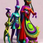 Fantasy digital artwork with colorful humanoid figures and mythical creatures