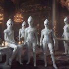 Matching Attire Humanoid Figures in Opulent Room