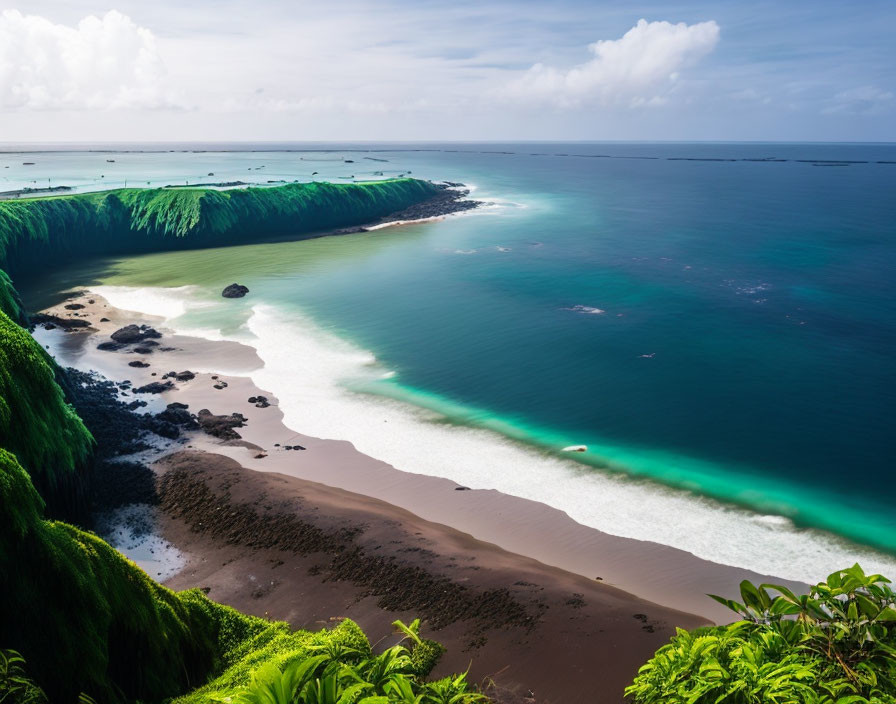 Serene beach with lush green cliffs and turquoise waters