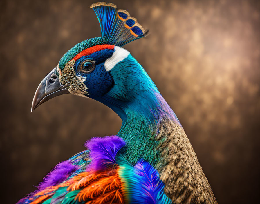 Colorful Peacock Close-Up Displaying Blue and Green Plumage