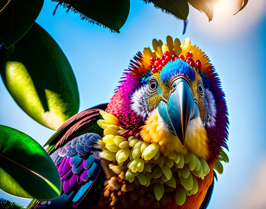 Colorful Parrot Among Vibrant Feathers in Green Foliage