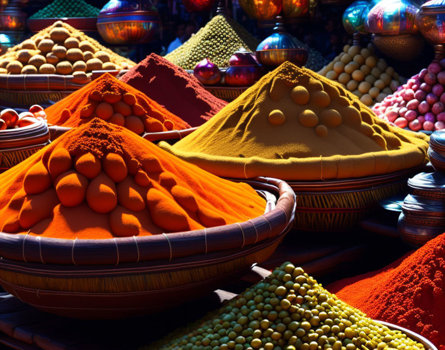 Colorful Spice Mounds in Market Display